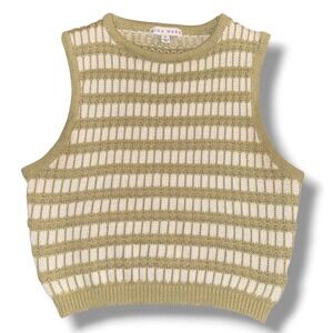 Miou Muse Sweater Vest Womens Medium Sage Green Striped Textured‎ Knit T3422ST
